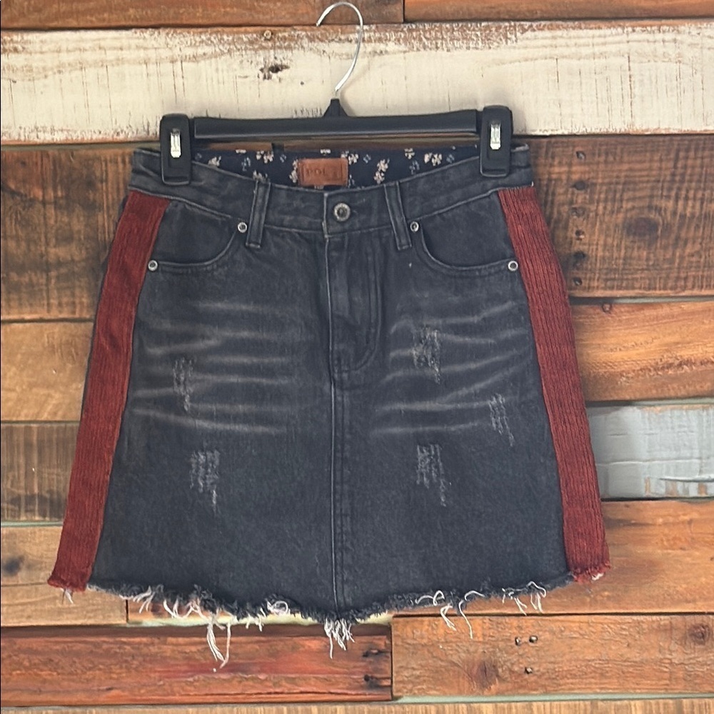 NWOT POL Distressed Denim Mini Skirt